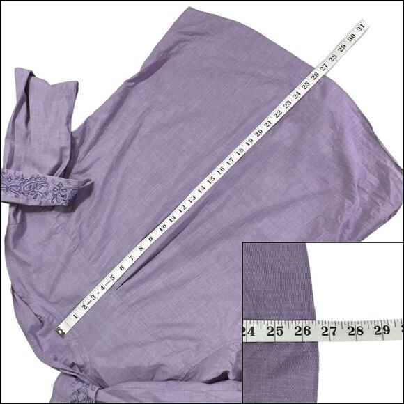 Coldwater Creek Button Up Shirt Embroidered Paisley Cuffs Size Large Purple - Picture 11 of 12